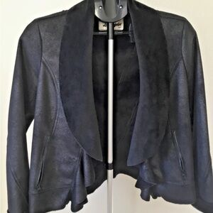 Guess Black Leather Jacket with Textured Lapel Small, used in good condition!